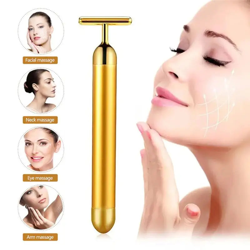 Energy 24K Gold T Beauty Bar Facial Roller Massager - Rora's Beauty