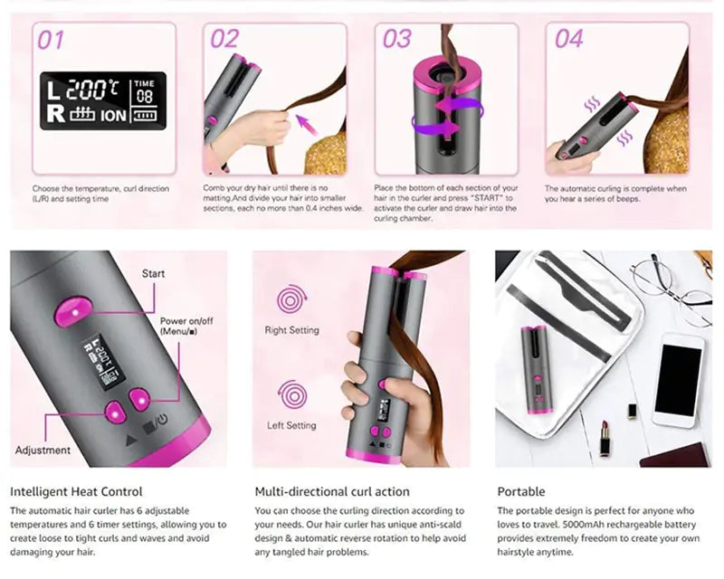 Cordless Rotating Hair Curler - Rora's Beauty