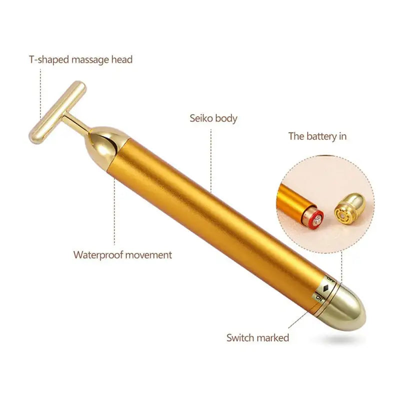 Energy 24K Gold T Beauty Bar Facial Roller Massager - Rora's Beauty